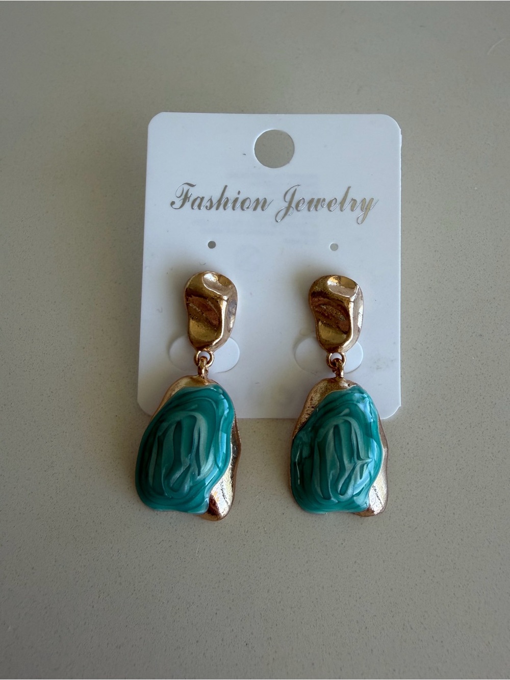 Fashion Jewelry Gold & Teal Resin Drop Earrings - NWT- not real gold